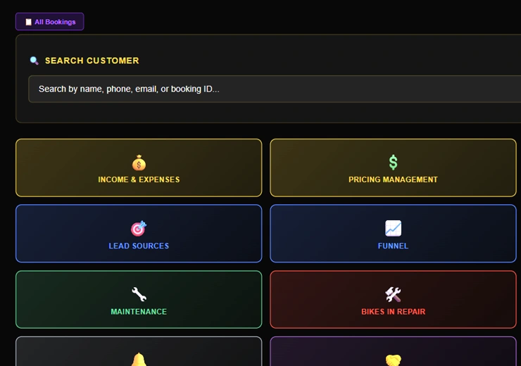 Real Erebora Staff Control Hub tools for customer search, money, pricing, leads, GPS, maintenance, and repairs