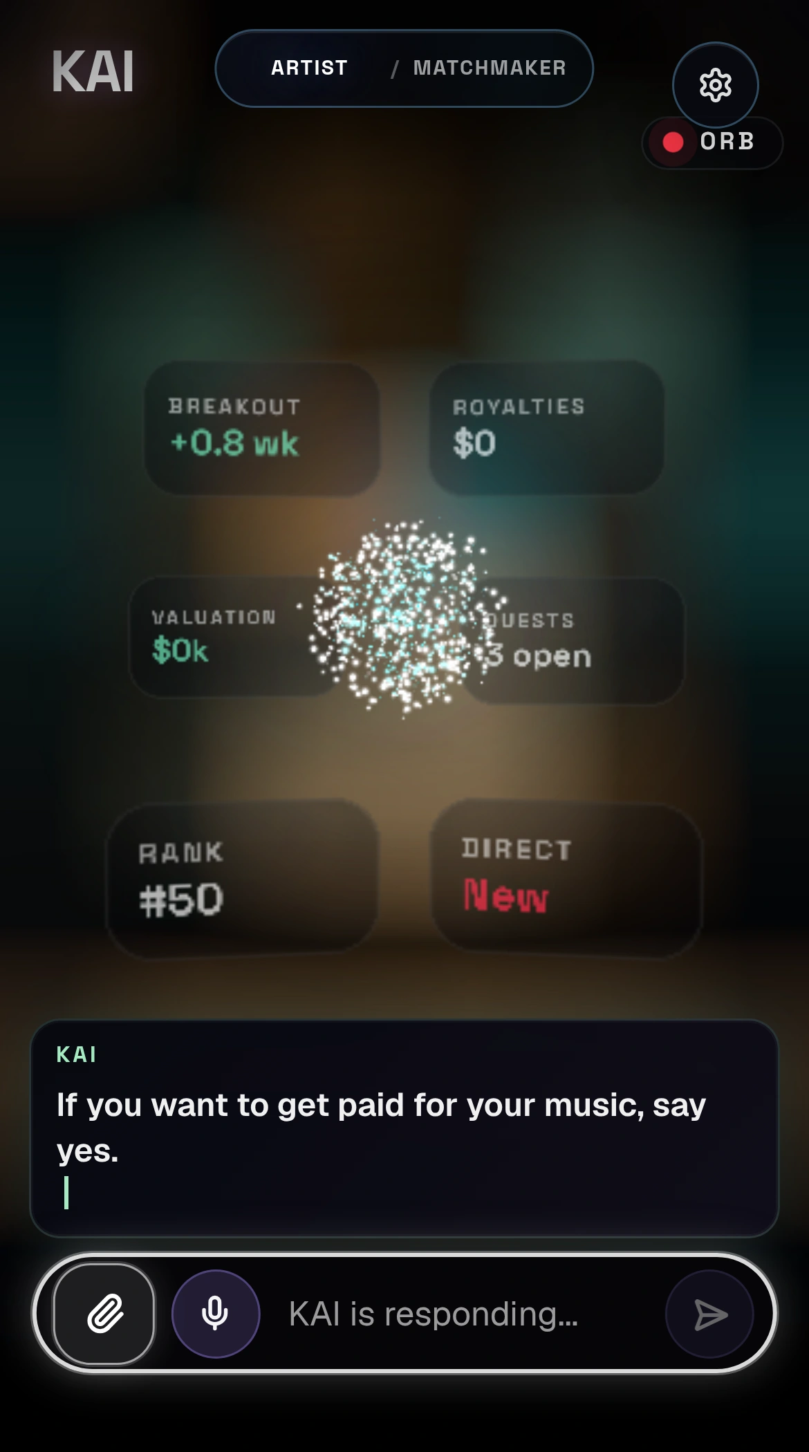 KAI conversation inside the Seenstage Artist Studio on mobile