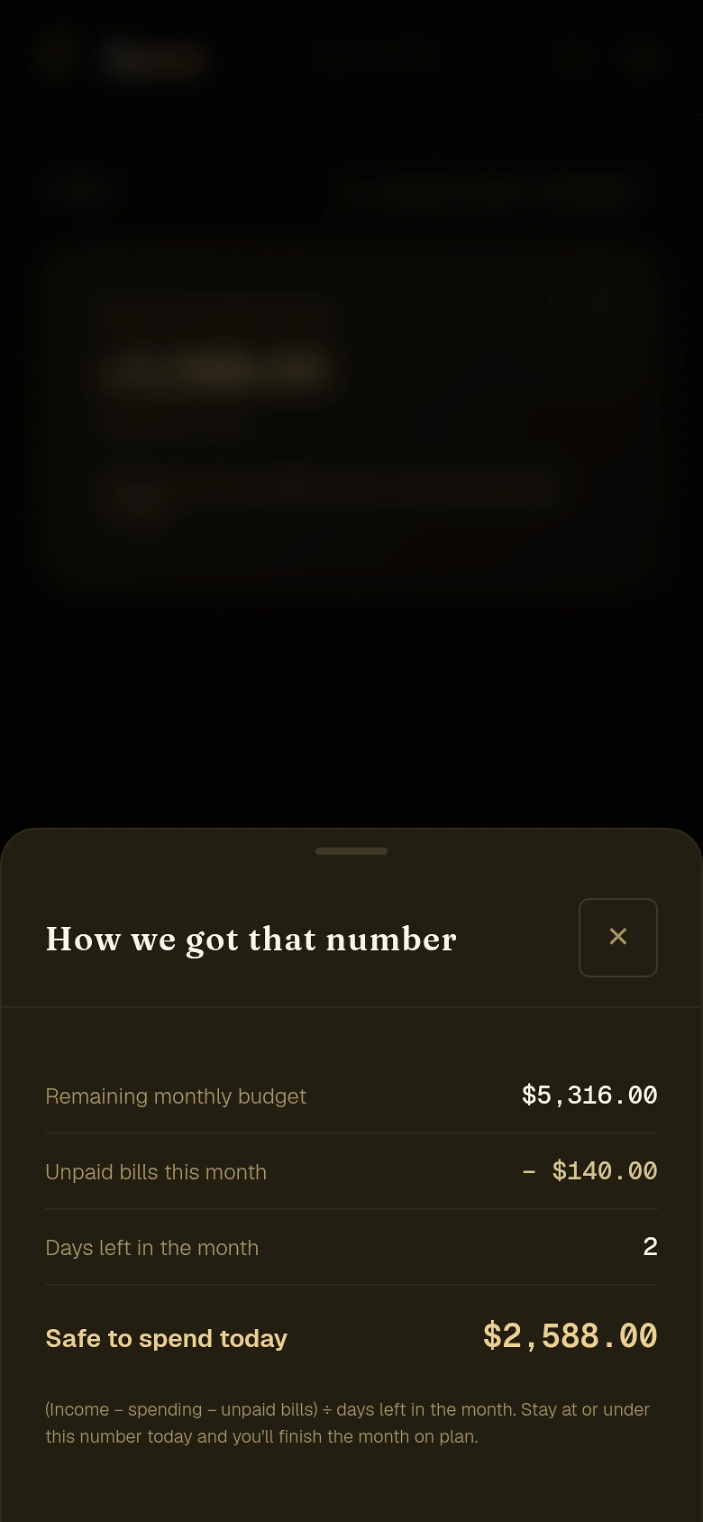 Karat explanation showing how the Safe to Spend estimate was calculated from sample data