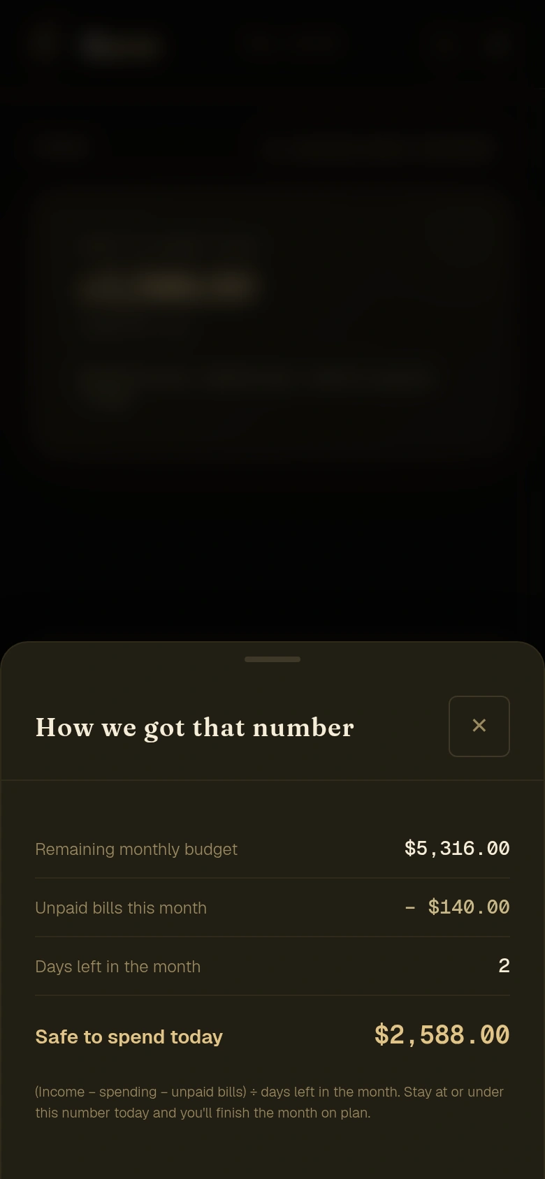 Karat explanation showing how the Safe to Spend estimate was calculated from sample data